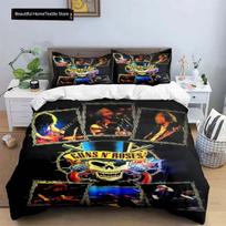 3D Print Guns N Roses GNR Band Retro Bedding Set Boys Girls Twin Queen King Size Duvet Cover Pillowcase Bed Boys Adult EU Single(135*200cm)3pcs