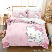 Mielas Hello Kitty Angelas Patalynės Komplektas Pagalvės Užvalkalas Japonų Anime Lovos Patalynė 3D Spausdintas Antklodės Užvalkalas Antklodės Užvalkalas Kūdikio Vaikų Vaiko Dovana EU Single(135*200cm)3pcs