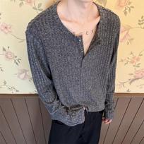 CleanFit Gray Henley Collar Long Sleeve Men's Sweater - Autumn Knitted Base Layer. L pilka spalva