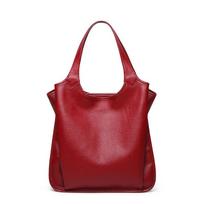 Cow Genuine Leather Bag Ladies Tote Women's Leather Handbags Big Female Shoulder Bag Red Hand Bags for Women juoda