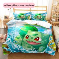 Pokémon Bulbasaur rašto patalynė Namų dekoracija Gimtadienio dovana (1 * antklodės užvalkalas + 2 * pagalvės užvalkalai, be šerdies) 135x200cm