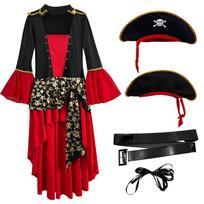 Halloween Costume Masquerade Red Pirate Captain Jack Adult Female Pirates of the Caribbean Show Dress S