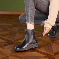 Women's Thick Sole Genuine Leather Martin Boots - Wool-Lined for Autumn/Winter 35
