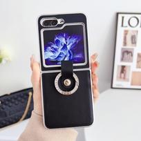 Samsung Z Flip 7 Metallic Paint Morandi Leather Texture Ring Protective Case Samsung Z Flip 3