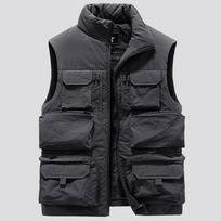 Men's Fleece-Lined Multi-Pocket Vest: Outdoor Down Cotton Photography Gilet, Plus Size, Trendy Dad Style XXL (up to 145 jins) chaki