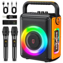 Karaokės aparatas su 2 belaidžiais mikrofonais suaugusiems, nešiojama Bluetooth karaokės sistemos kolonėlė su RGB apšvietimu namų vakarėliams