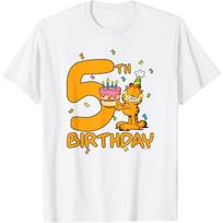 Garfield 5th Birthday Cake Celebration T-Shirt S balta