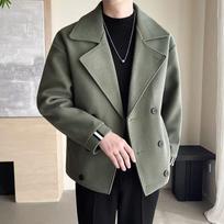 2026 Men's Double-Breasted Wool Trench Coat – Spring Lapel Short Jacket, Casual British Fashion XL žalia