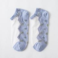 5 Pair Breathable Ultra Ankle Socks Summer Women Transparent Lace Silk Crystal Flower Girls Elastic Short Female Sox One Size