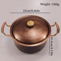 Vintage Copper Pot,Outdoor Camping Thickened Pot With lid Cooking Utensil Simmering Pasta Stewing,Handcrafted Hammer Texture Pot