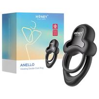 Honey Play Box Anello - programėle valdomas vibruojantis penio ir sėklidžių žiedas vyrams (juodas)