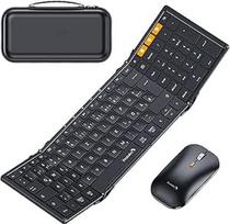 "ProtoArc XKM01" sulankstoma klaviatūra ir pelė, sulankstoma viso dydžio "Bluetooth" klaviatūra su skaitmenine klaviatūra, 2.4G + dviguba "Bluetooth" sulankstoma klaviatūra QWERTZ išdėstymas "Windows" / "Mac" / "Android", juoda