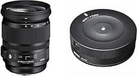 "Sigma" 24-105 mm F4.0 DG OS HSM Art objektyvas, skirtas "Nikon" objektyvų bajonetui, ir "Sigma" USB dokas, skirtas "Nikon" objektyvų bajonetui
