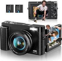 4K skaitmeninis fotoaparatas fotografijai ir vaizdo įrašams su 32GB kortelės baterijos įkrovikliu, 3" 180° apverčiamas fotoaparatas su blykste, 16x priartinimas (ne kortelė)
