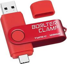 BorlterClamp C tipo USB atmintinė 128GB, 2 in 1 OTG atmintinė USB 3.0 su dvigubu USB C prievadu, skirta "Android" išmaniesiems telefonams "Samsung S10/S9/S8", "Huawei", planšetiniams kompiuteriams ir kompiuteriams (raudona)