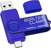 BorlterClamp C tipo USB atmintinė 128GB, 2 in 1 OTG atmintinė USB 3.0 su dvigubu USB C prievadu, skirta "Android" išmaniesiems telefonams "Samsung S10/S9/S8", "Huawei", planšetiniams kompiuteriams ir kompiuteriams (mėlyna)