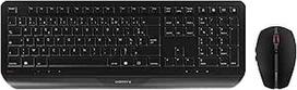 CHERRY GENTIX stalinės belaidės klaviatūros ir pelės rinkinys, prancūziškas išdėstymas, AZERTY klaviatūra, patvarus klavišų žymėjimas, ergonomiškas dizainas, maitinamas baterija, juodas