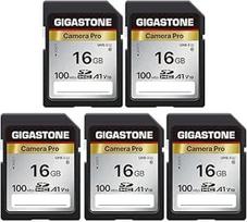 GIGASTONE 16GB SDHC atminties kortelė, 5 vnt., "Camera Pro", iki 100MB/s, skirta "Canon" skaitmeniniams fotoaparatams, "Full HD" vaizdo įrašymas UHS-I U1 V10 10 klasės