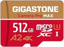 GIGASTONE 512GB MicroSDXC atminties kortelė + SD adapteris, "Camera Pro Max", iki 170/140MB/s, suderinama su DJI GoPro Drone Switch, A2 U3 V30 UHS-I Micro SD kortelė