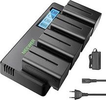 NEEWER 4 pakuotės NP F750 Ersatzbatterien 7,4V 5600mAh mit 4 Kanalige Ladegerät und Netzteil, kompatibel mit NP-F550/750/770/970 FM500H QM71D QM91D, Feldmonitor, Videoleuchte