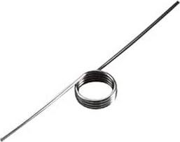 Nerūdijančio plieno sukimo spyruoklės, 10 dalių, vielos skersmuo 0,5 mm, išorinis skersmuo 7 mm, spyruoklinis plienas, mechaninis kampas 90°, 0,5 x 7 mm - 6 posūkiai - 90° (0,5 x 7 mm - 6 posūkiai - 180°)