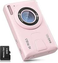 Skaitmeninis fotoaparatas CCN, 64MP 1080P FHD foto kamera su 3,0 colių ekranu, 18x skaitmeninis priartinimas, nešiojamas kompaktiškas fotoaparatas su 32GB TF kortele, USB laidas, paaugliams, suaugusiesiems, pradedantiesiems, rožinis