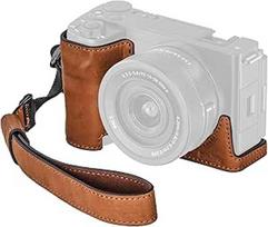 SMALLRIG fotoaparato odinis dėklas su riešo dirželiu, senovinis odinis fotoaparato pusinis dėklas su aliuminio lydinio rėmeliu, įmontuota 1/4"-20 sriegio anga, skirtas ZV-E10 II (rudas) - 4889, rudas, lagaminas