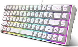 Snpurdiri 60 % procentų žaidimų klaviatūra, ergonomiška maža mini žaidimų klaviatūra, tyli kompaktiška RGB apšvietimo klaviatūra, skirta "Windows", kompiuteriui, nešiojamajam kompiuteriui, žaidimams (68 klavišai, balta)