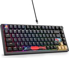 SOLIDEE laidinė mechaninė žaidimų klaviatūra 75 %, keičiama mechaninė klaviatūros tarpinė, RGB apšvietimas, QWERTY 82 klavišų žaidimų klaviatūra, NKRO klaviatūra su sukamąja rankenėle (82 Blue Samurai)