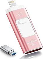USB atmintinė 256GB "iPhone", MFi sertifikuota "Lightning" atmintinė, "iOS" / "Android" / asmeniniams kompiuteriams skirtas "3 in 1" atmintukas, USB 3.0 didelės spartos "iPhone" išorinės atmintinės išplėtimas, rožinės spalvos