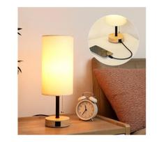 Brilagi - Stalo lempa su USB prievadu TABLON 1xE27/25W/230V ąžuolas/juoda/kreminė