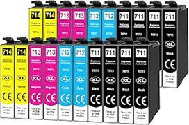 Yowell 20x T0715 daugiapakopės spausdintuvo kasetės, suderinamos su Epson T0711 T0712 T0713 T0714, skirtos Stylus BX300F SX610FW SX600FW SX510W SX400 SX410 SX410 SX415 SX100 SX200 SX210 SX215 sx218 dx4400 dx7400