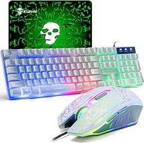 Žaidimų klaviatūra ir pelė JK išdėstymo ergonominė USB žaidimų klaviatūra su vaivorykštiniu apšvietimu 2400 DPI 6 mygtukai, optinė vaivorykštinė LED USB pelė, skirta PC/Laptop/Xbox/PS4