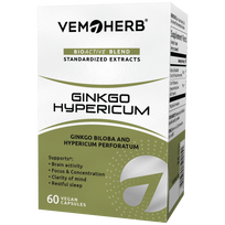 VEMOHERB Ginkgo Hypericum (ginkmedžio lapų ir jonažolės ekstraktai) - 60 kaps.