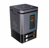 6 viename „GaN“ magnetinis įkrovimo adapteris su ištraukiamu C tipo laidu, USB-A + C tipo prievadais, 105 W itin greitu įkrovikliu, NewPRO_WS40