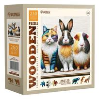 Medinė dėlionė, Katė ir triušis ir jūrų kiaulytė, woodencity, HE 0311-L, Wooden puzzles