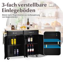 Costway Rolling Kitchen Island vežimėlis su guminiu stalviršiu 4 durų serviravimo vežimėlis 122 x 48 x 92,5 cm juodas