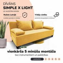 Dvivietis išskleidžiamas sofos Simple X Light, be porankių, Podrez, geltonos spalvos