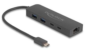 Delock Hub - 1 x USB-C 3.2 Gen 2 + 1 x 100/1000/2.5G + 1 x USB-C 3.2 Gen 2 (Stromversorgung)