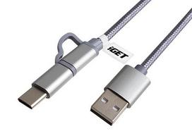 IGET G2V1 USB cable, 1 m, USB A to USB C/Micro-USB A, Metallic, Silver