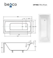 Vonia Besco Optima, 170 x 70 cm, su rifliuota balta apdaila