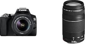 "Canon EOS 250D" skaitmeninis fotoaparatas su objektyvu EF-S 18-55 mm F4-5.6 is STM ir EF 75-300 mm F4.0-5.6 III priartinimo objektyvu (58 mm filtro sriegis), juodas