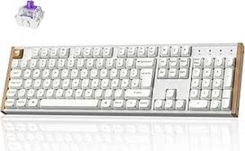 "Keychron K10 HE" belaidė Hall efekto klaviatūra QWERTZ vokiško išdėstymo magnetiniais jungikliais programuojama su QMK/Launcher aliuminio ir medžio rėmu, skirta "Mac" ir "Windows" - specialus leidimas (balta)