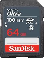 "SanDisk Ultra" 64GB SDXC atminties kortelė, iki 100MB/s, 10 klasės, juoda/pilka