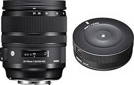 "Sigma" 24-70 mm F2.8 DG OS HSM Art objektyvas, skirtas "Nikon" objektyvų bajonetui, ir "Sigma" USB dokas, skirtas "Nikon" objektyvų bajonetui