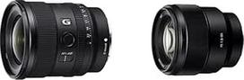 "Sony" SEL-20F18G pilno formato E-Mount objektyvas (FE 20 mm F1.8), juodas ir SEL-85F18 portretinis objektyvas (fiksuotas židinio nuotolis, 85 mm, F1.8, pilno formato, skirtas A7, A6000, A5100, A5000 ir Nex serijoms, E-Mount), juodas