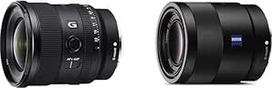 "Sony" SEL-20F18G pilno formato E-Mount objektyvas (FE 20 mm F1.8, itin platus kampas, šviesus), juodas ir SEL-55F18Z Zeiss standartinis objektyvas