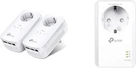 "TP-Link Powerline" adapterio rinkinys TL-PA8030P KIT (1300Mbit/s "Homeplug AV2", 2 x 2-MIMO, lizdas, 6 Gigabit prievadai, "Plug & Play"), baltas, ir TL-PA7017 P AV1000 Gigabit Powerline adapteris su lizdu, baltas