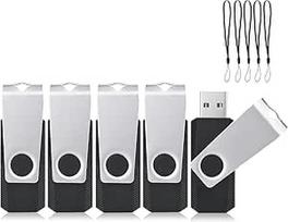 ABLAZE USB atmintinė 16GB, 5 vnt., didelės spartos USB 2.0 atmintinė, 16GB, 5 vnt., pasukamų USB atmintinių, atmintinė (16GB, juoda)