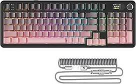 ATTACK SHARK X98PRO mechaninė žaidimų klaviatūra, BT/2.4G Wireless/USB-C, LED ekranas ir CNC mygtukas, RGB šoninis graviravimas, 98 klavišų "Hot-Swap" linijinis jungiklis, 4000 mAh, skirta PC, Mac, rausvas gradientas